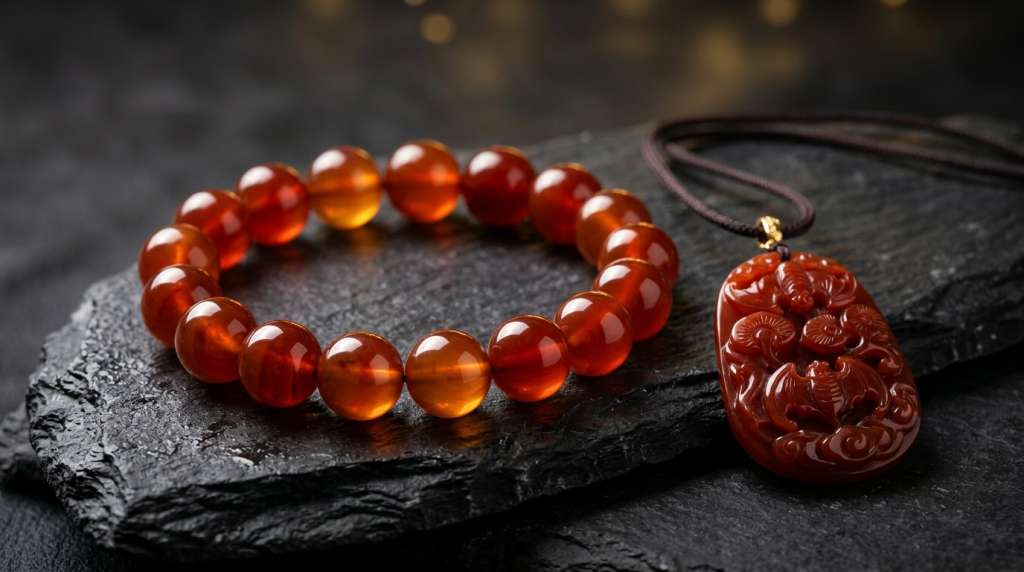 南紅瑪瑙手串與雕件 錦紅南紅 金時代空間